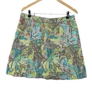 Christopher & Banks‎ Skirt Womens 12P Green Linen Rayon Tropical Print Side Zip